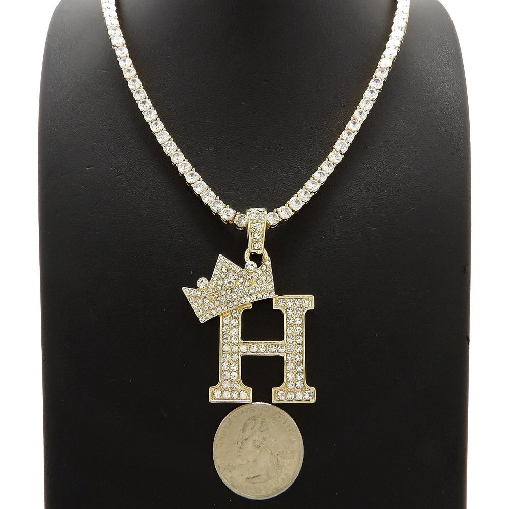 Initial Letter "H" Pendant Tennis Chain Necklace